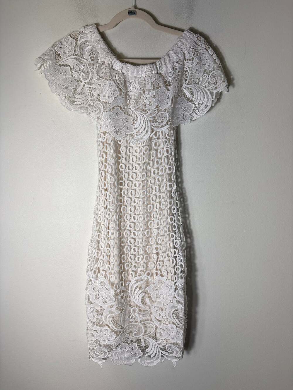 Gianni Bini Off White Off the Shoulder Lace Knee Length Dress Sz XS